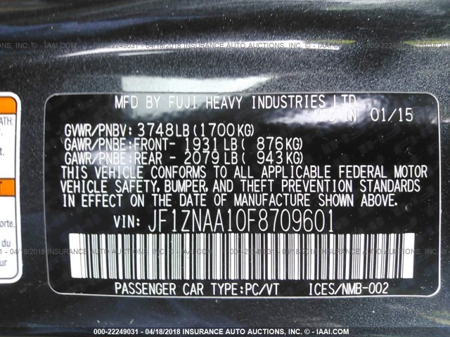 JF1ZNAA10F8709601 - 2015 TOYOTA SCION FR-S ნაცრისფერი ფოტო 9