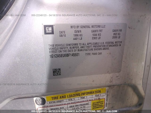 1G1ZA5EU6BF145601 - 2011 CHEVROLET MALIBU LS 银色 照片 9