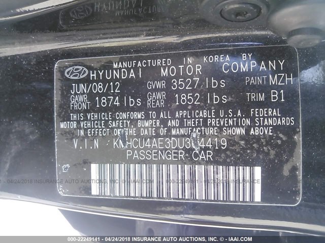 KMHCU4AE3DU304419 - 2013 HYUNDAI ACCENT GLS/SE BLACK photo 9