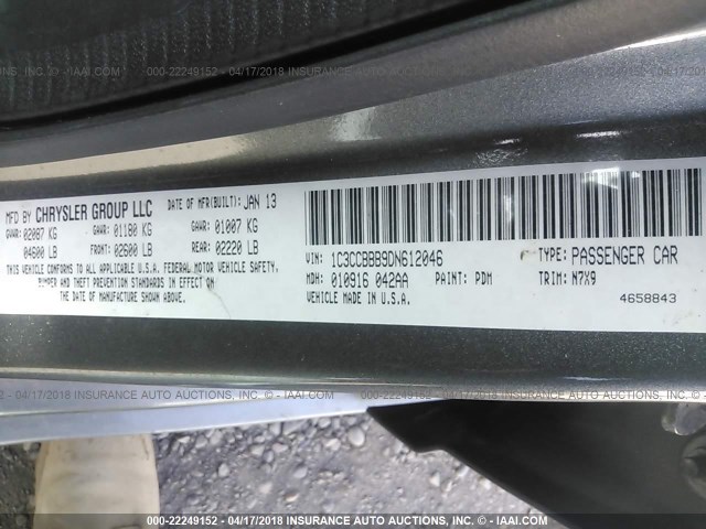 1C3CCBBB9DN612046 - 2013 CHRYSLER 200 TOURING GRAY photo 9