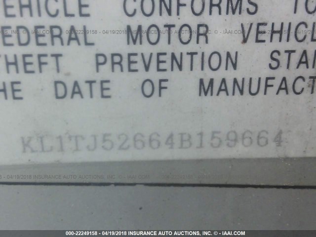 KL1TJ52664B159664 - 2004 CHEVROLET AVEO LS SILVER photo 9