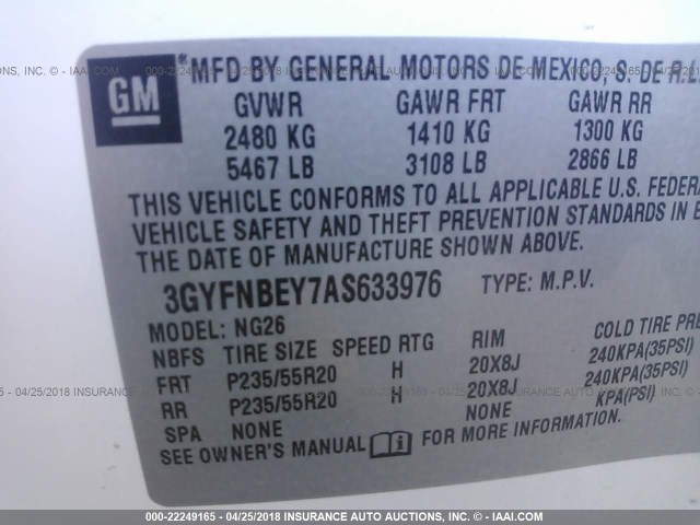 3GYFNBEY7AS633976 - 2010 CADILLAC SRX PERFORMANCE COLLECTION 白色 照片 9