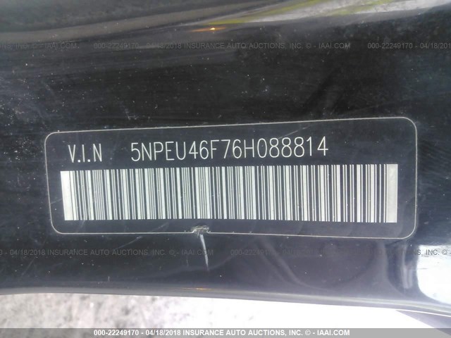 5NPEU46F76H088814 - 2006 HYUNDAI SONATA GLS/LX BLACK photo 9