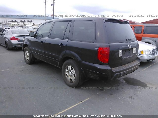 2HKYF18125H544417 - 2005 HONDA PILOT LX BLACK photo 3