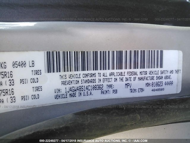 1J4GW48S14C108362 - 2004 JEEP GRAND CHEROKEE LAREDO/COLUMBIA/FREEDOM 银色 照片 9