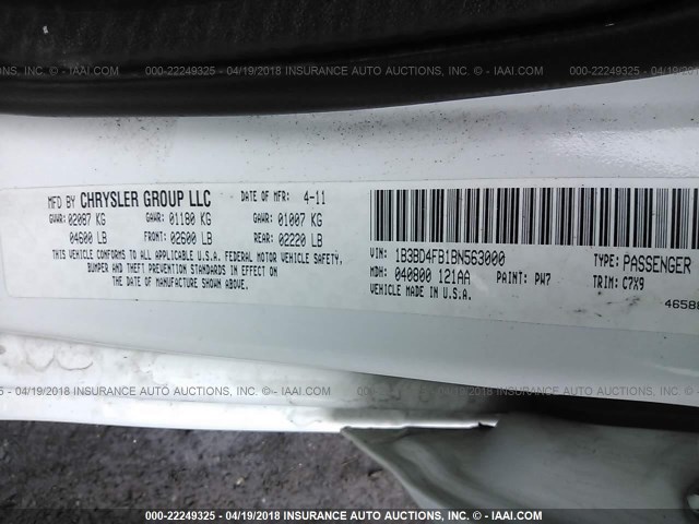 1B3BD4FB1BN563000 - 2011 DODGE AVENGER EXPRESS 白色 照片 9