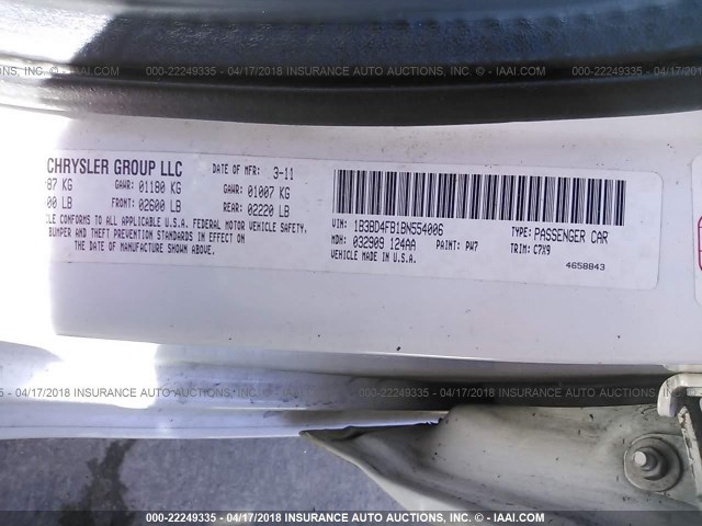 1B3BD4FB1BN554006 - 2011 DODGE AVENGER EXPRESS WHITE photo 9