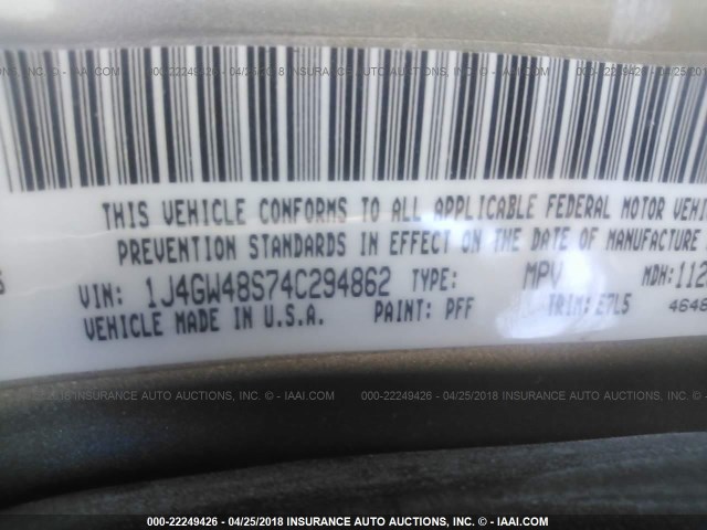 1J4GW48S74C294862 - 2004 JEEP GRAND CHEROKEE LAREDO/COLUMBIA/FREEDOM 银色 照片 9