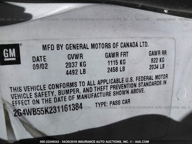 2G4WB55K231161384 - 2003 BUICK REGAL LS 白色 照片 9