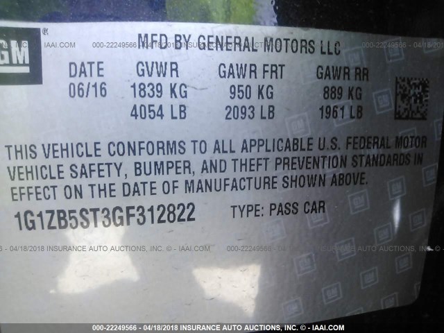 1G1ZB5ST3GF312822 - 2016 CHEVROLET MALIBU LS ლურჯი ფოტო 9