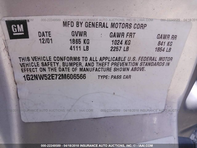 1G2NW52E72M606566 - 2002 PONTIAC GRAND AM GT SILVER photo 9