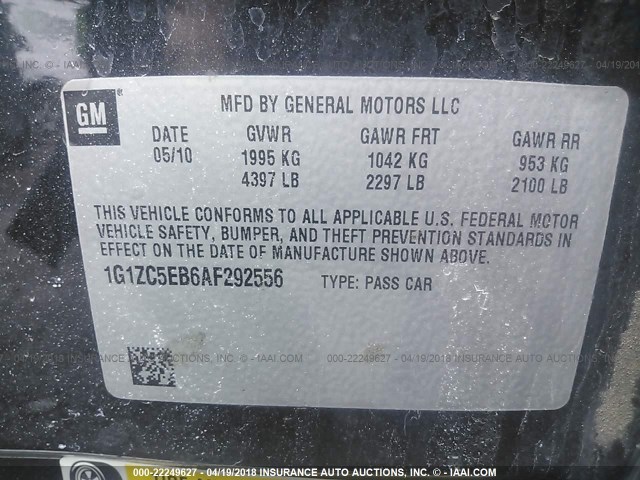 1G1ZC5EB6AF292556 - 2010 CHEVROLET MALIBU 1LT 黑色 照片 9