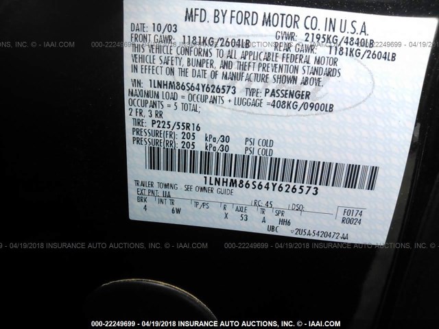 1LNHM86S64Y626573 - 2004 LINCOLN LS 黑色 照片 9