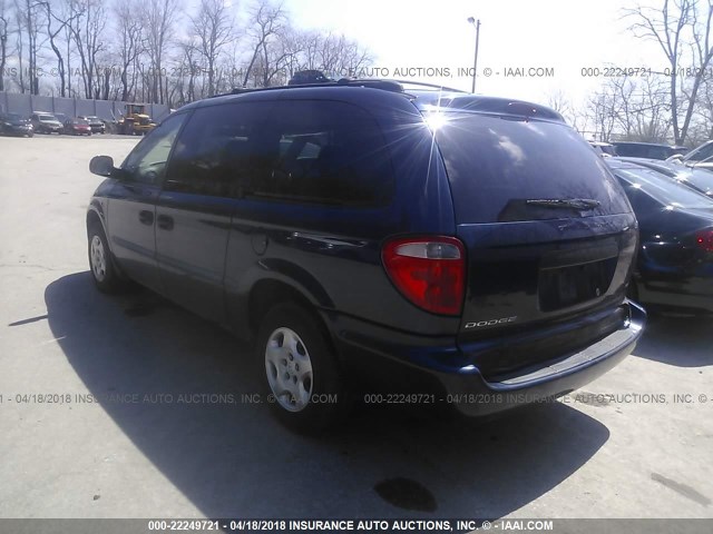 1B4GP24302B522352 - 2002 DODGE GRAND CARAVAN SE Dark Blue photo 3