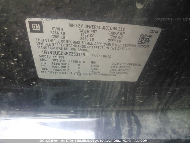 1GTV2UEC3EZ353118 - 2014 GMC SIERRA K1500 SLE BLACK photo 9