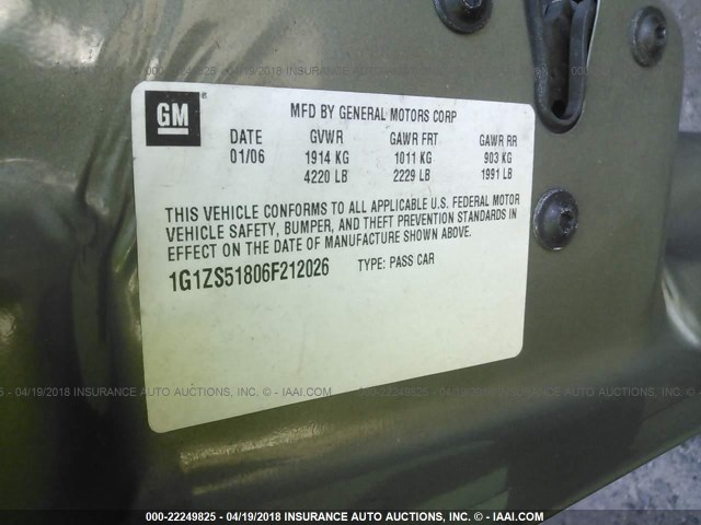 1G1ZS51806F212026 - 2006 CHEVROLET MALIBU LS 绿色 照片 9