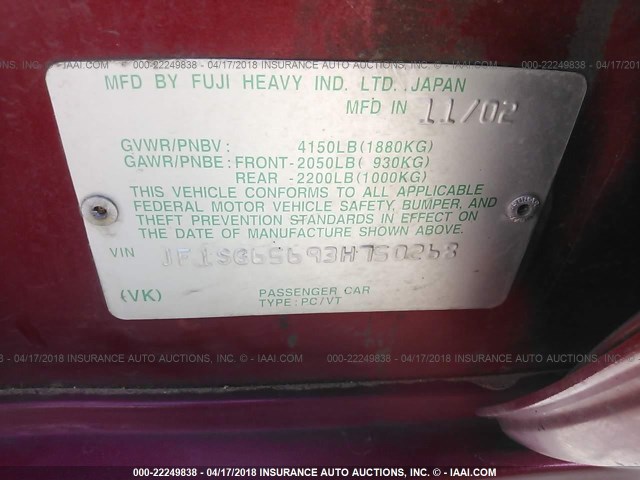 JF1SG65693H750268 - 2003 SUBARU FORESTER 2.5XS Tünd qırmızı foto 9