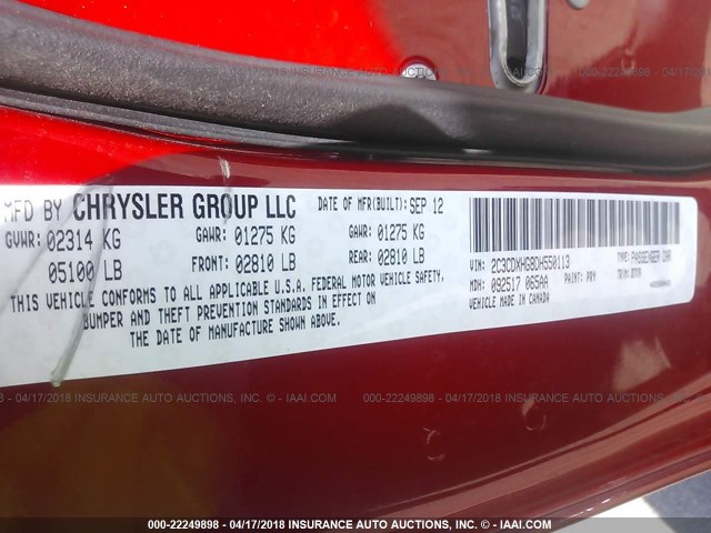 2C3CDXHG8DH550113 - 2013 DODGE CHARGER SXT RED photo 9