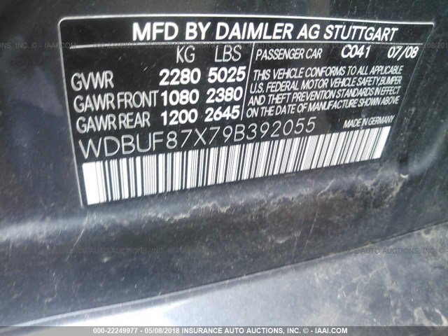 WDBUF87X79B392055 - 2009 MERCEDES-BENZ E 350 4MATIC GRAY photo 9