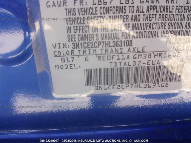 3N1CE2CP7HL363108 - 2017 NISSAN VERSA NOTE S/S PLUS/SV/SL/SR BLUE photo 9