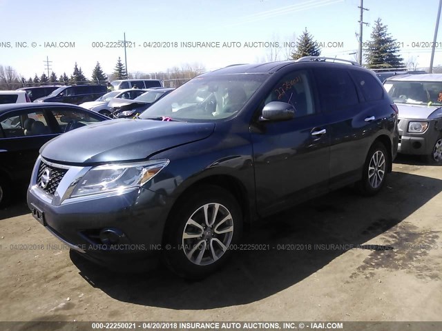 5N1AR2MMXEC711385 - 2014 NISSAN PATHFINDER S/SV/SL/PLATINUM BLUE photo 2