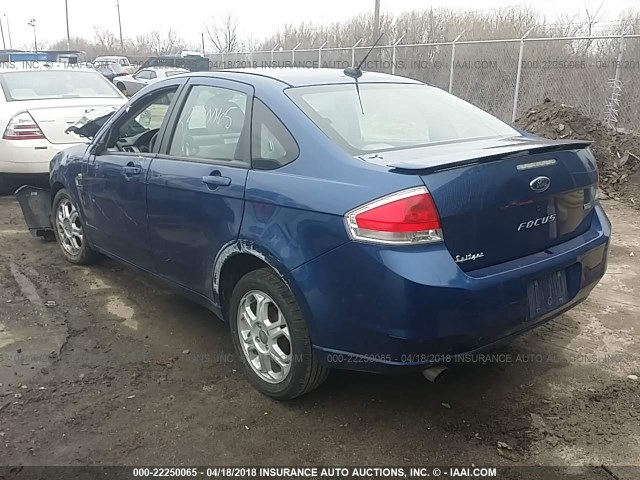 1FAHP35NX8W225609 - 2008 FORD FOCUS SE/SEL/SES BLUE photo 3