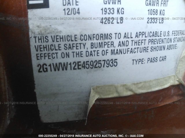 2G1WW12E459257935 - 2005 CHEVROLET MONTE CARLO LS 橙色 照片 9