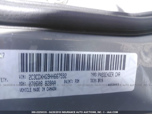 2C3CDXHG9HH667592 - 2017 DODGE CHARGER SXT GRAY photo 9