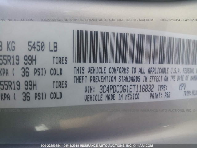 3C4PDCDG1ET116832 - 2014 DODGE JOURNEY LIMITED SILVER photo 9