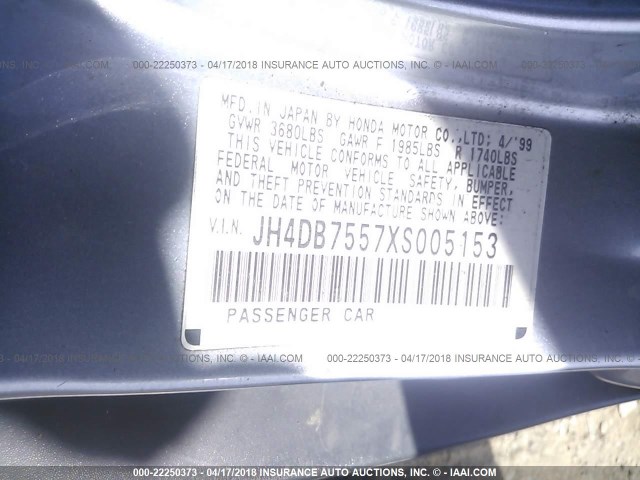 JH4DB7557XS005153 - 1999 ACURA INTEGRA LS SILVER photo 9