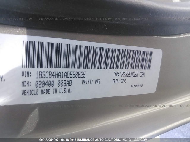 1B3CB4HA1AD558625 - 2010 DODGE CALIBER SXT GOLD photo 9