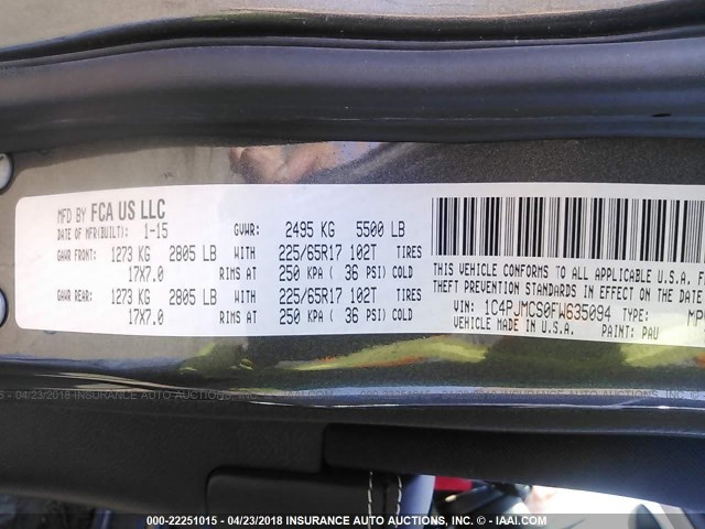 1C4PJMCS0FW635094 - 2015 JEEP CHEROKEE LATITUDE Boz foto 9