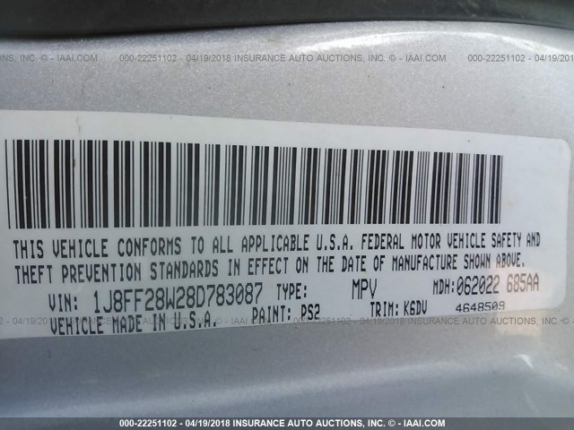 1J8FF28W28D783087 - 2008 JEEP PATRIOT SPORT SILVER photo 9