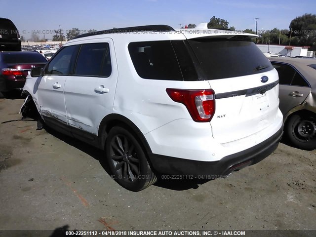 1FM5K7D82HGD99713 - 2017 FORD EXPLORER XLT WHITE photo 3