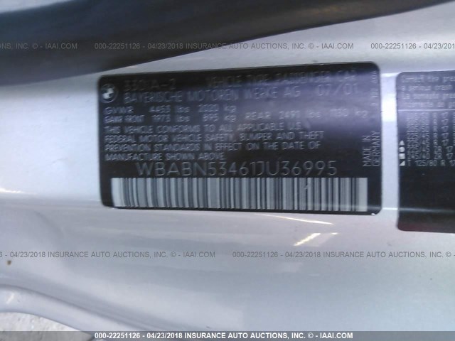 WBABN53461JU36995 - 2001 BMW 330 CI SILVER photo 9