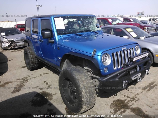 1C4BJWEG0GL262298 - 2016 JEEP WRANGLER UNLIMITE SAHARA Light Blue photo 1