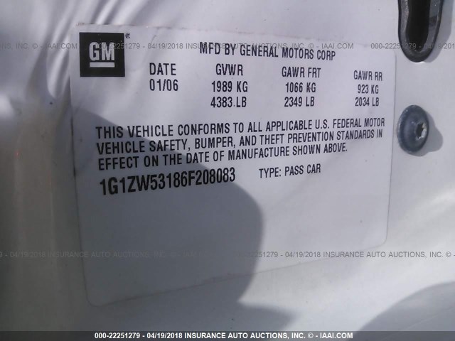 1G1ZW53186F208083 - 2006 CHEVROLET MALIBU SS WHITE photo 9