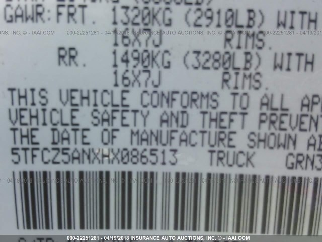 5TFCZ5ANXHX086513 - 2017 TOYOTA TACOMA DBL CAB/SR/TRDSPT/OR/PRO თაფლისფერი ფოტო 9