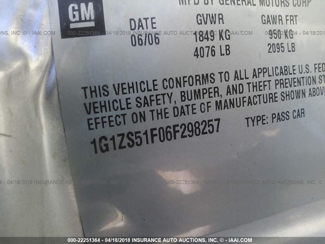 1G1ZS51F06F298257 - 2006 CHEVROLET MALIBU LS SILVER photo 9