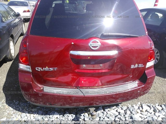 5N1BV28U97N139825 - 2007 NISSAN QUEST S/SE/SL RED photo 6