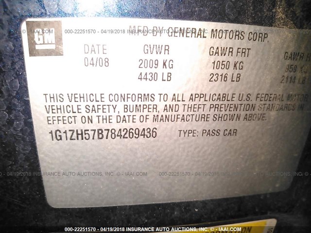 1G1ZH57B784269436 - 2008 CHEVROLET MALIBU 1LT 蓝色 照片 9