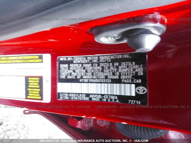 4T1BF1FK9DU662708 - 2013 TOYOTA CAMRY L/SE/LE/XLE 红色 照片 9