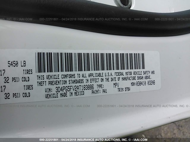 3D4PG5FV2AT183886 - 2010 DODGE JOURNEY SXT WHITE photo 9