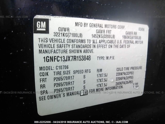 1GNFC13JX7R153848 - 2007 CHEVROLET TAHOE C1500 BLUE photo 9