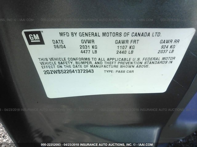 2G2WS522641372943 - 2004 PONTIAC GRAND PRIX GT2 ნაცრისფერი ფოტო 9