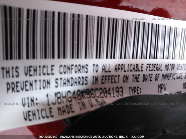 1J8HG48K96C204193 - 2006 JEEP COMMANDER RED photo 9