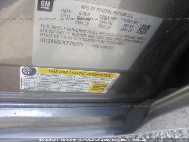 1G1ZA5E09CF203019 - 2012 CHEVROLET MALIBU LS BROWN photo 9