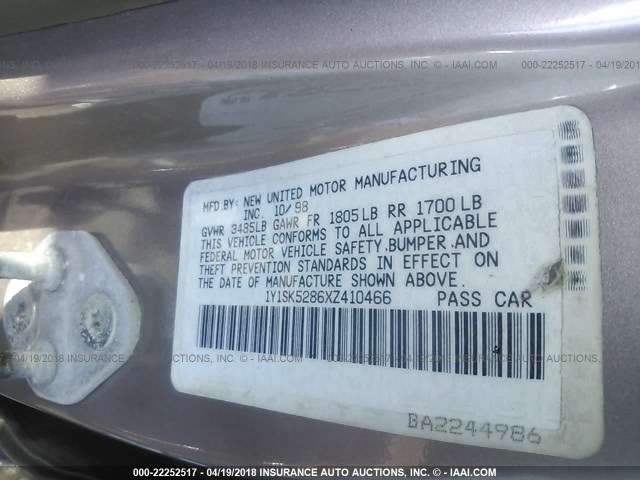 1Y1SK5286XZ410466 - 1999 CHEVROLET GEO PRIZM LSI 米色 照片 9