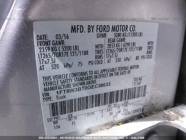 1FT8W3BT0GEC38633 - 2016 FORD F350 SUPER DUTY Unknown photo 10