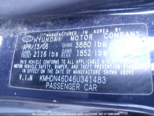 KMHDN46D46U341483 - 2006 HYUNDAI ELANTRA GLS/GT/LIMITED BLUE photo 9